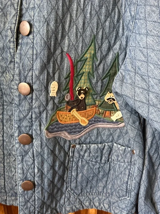 Vintage Haik's 90s Blue Quilted Button Front Chore Bear Barn Jacket. L - Picture 5 of 12